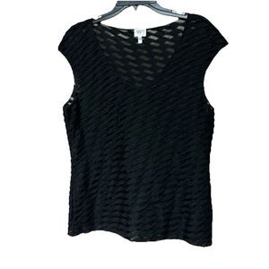 Armani Collezioni Top 12 Semi Sheer Sleeveless Blouse Pullover Artsy Black